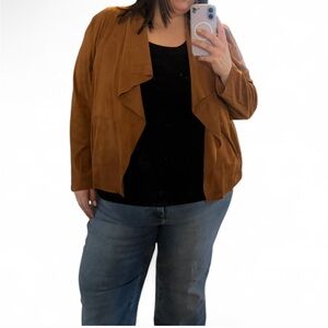 Tan Faux Suede Open-Front Jacket
